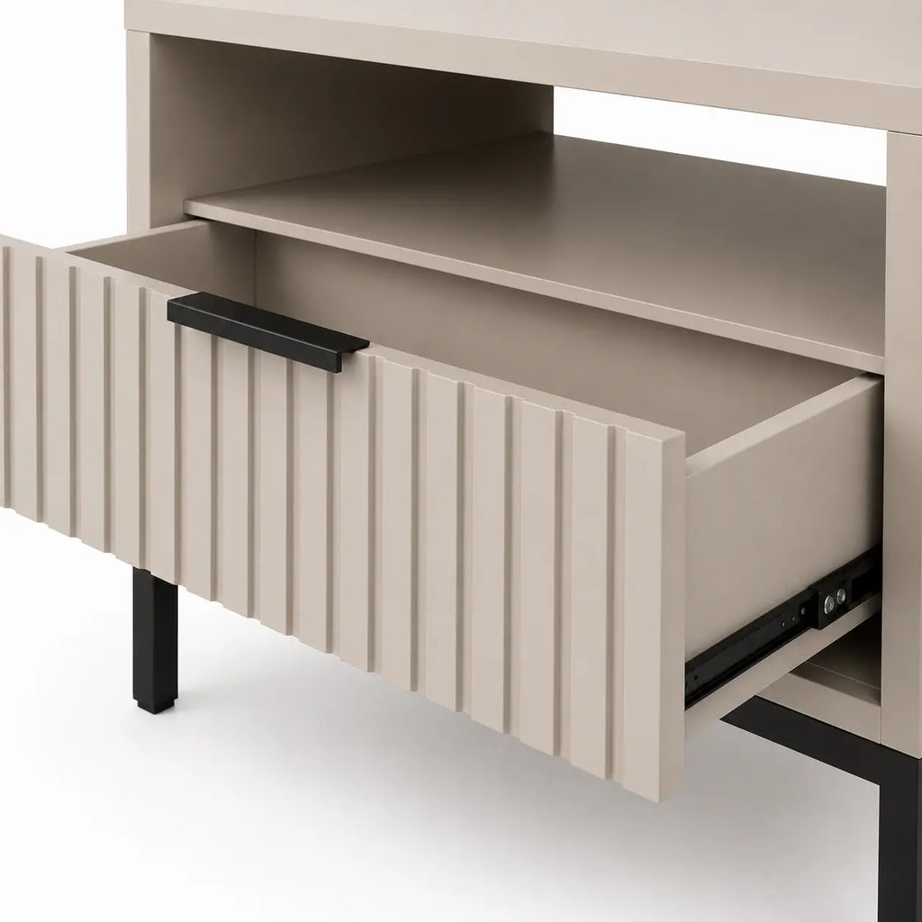 Szafka Nocna Kaszmir Czarne Nogi Ryflowana z Szufladą 42cm Milo Furniture