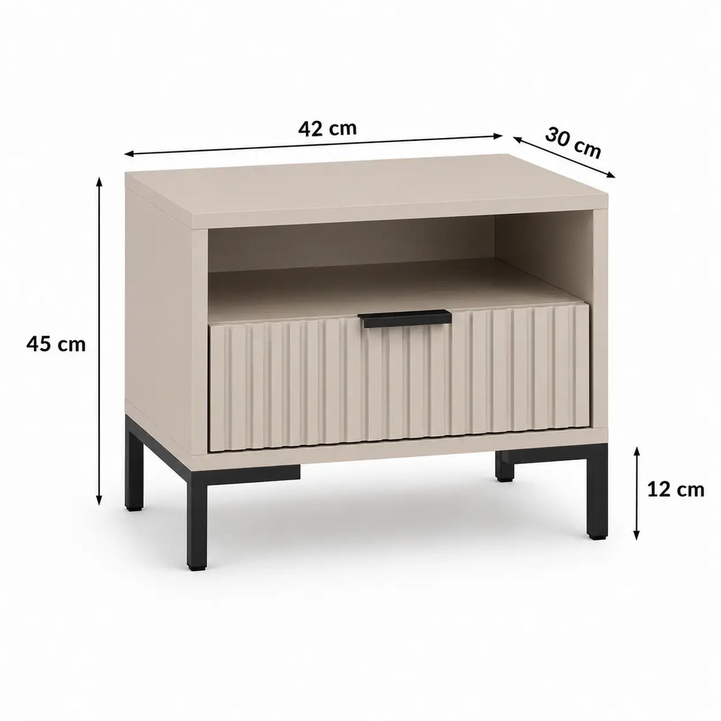 Szafka Nocna Kaszmir Czarne Nogi Ryflowana z Szufladą 42cm Milo Furniture