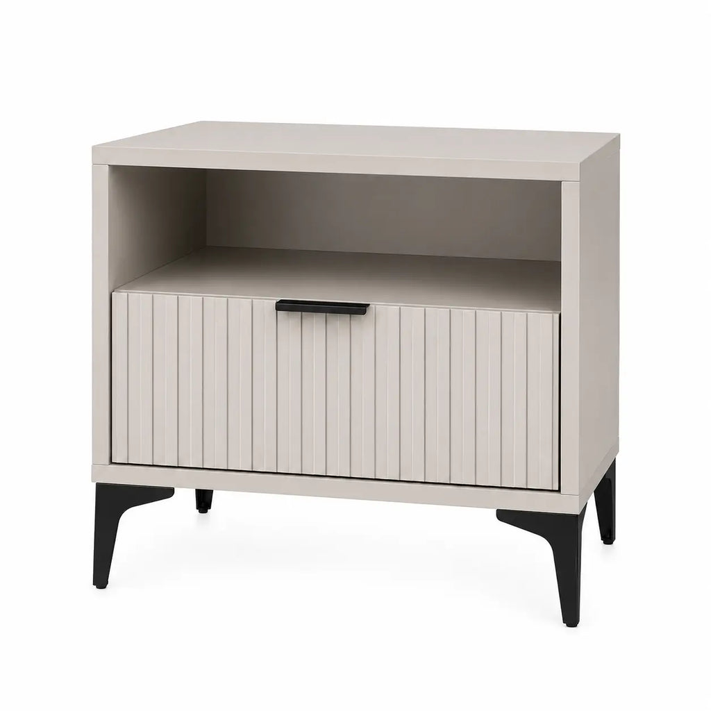 Szafka Nocna Kaszmir Czarne Nogi Ryflowana z Szufladą 42cm Milo Furniture
