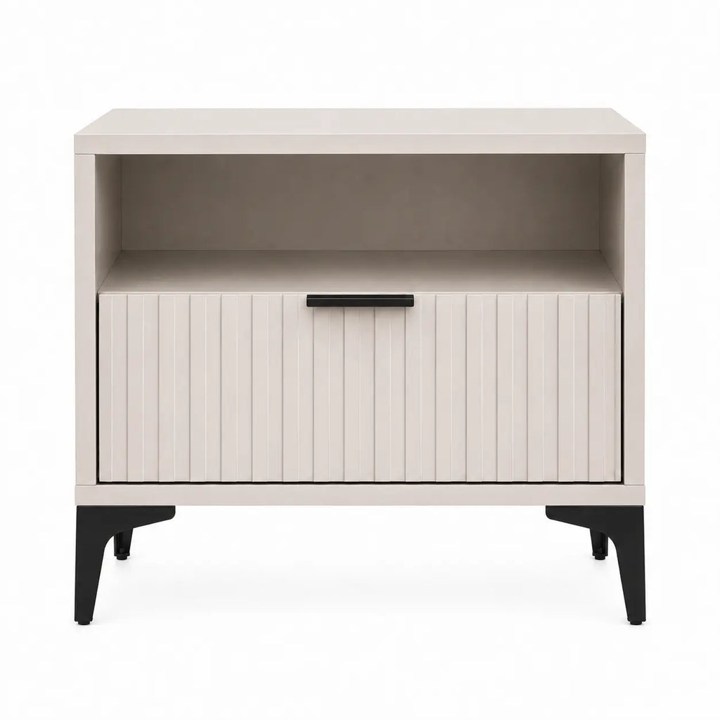 Szafka Nocna Kaszmir Czarne Nogi Ryflowana z Szufladą 42cm Milo Furniture