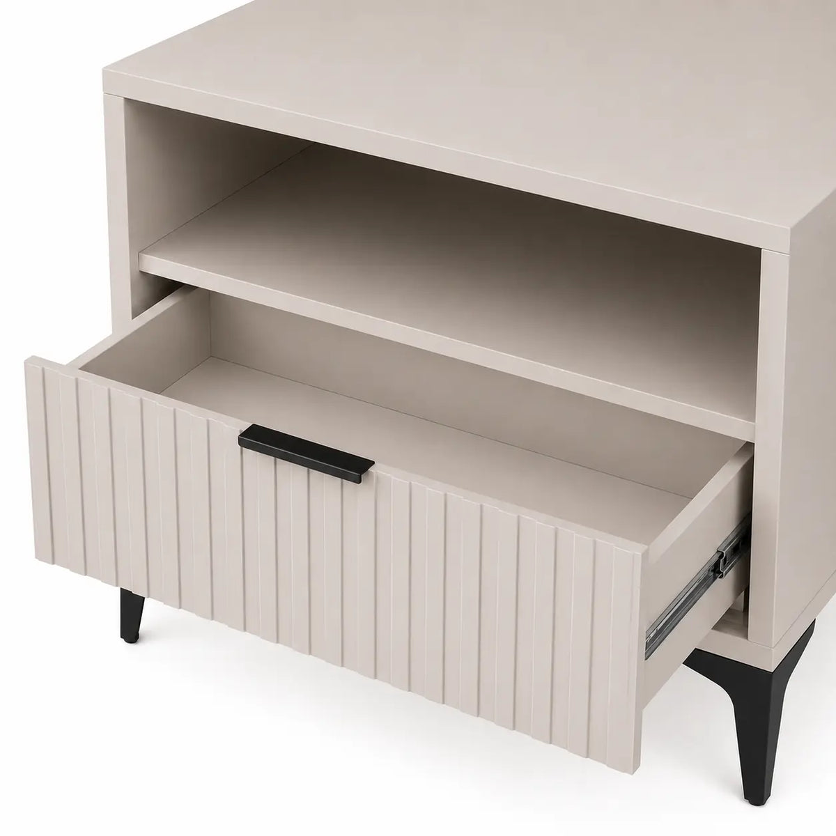 Szafka Nocna Kaszmir Czarne Nogi Ryflowana z Szufladą 42cm Milo Furniture