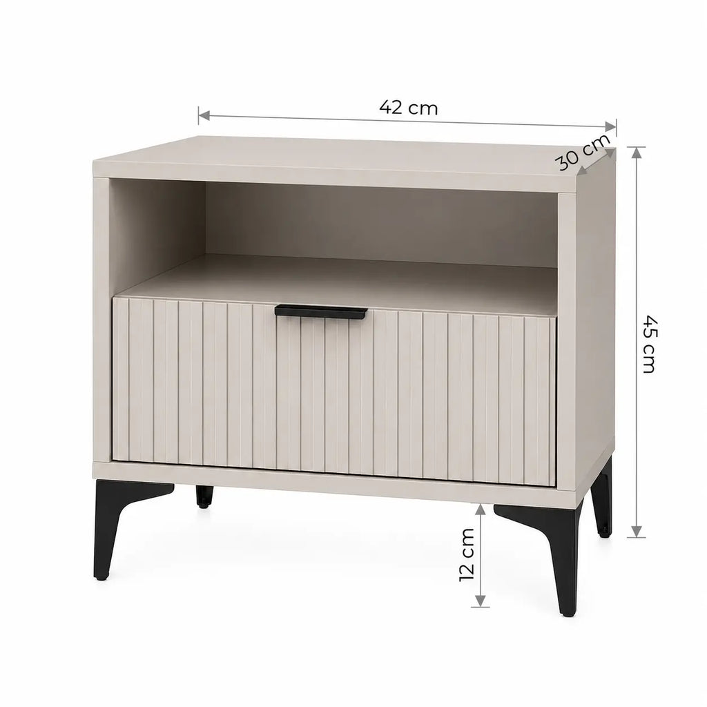 Szafka Nocna Kaszmir Czarne Nogi Ryflowana z Szufladą 42cm Milo Furniture
