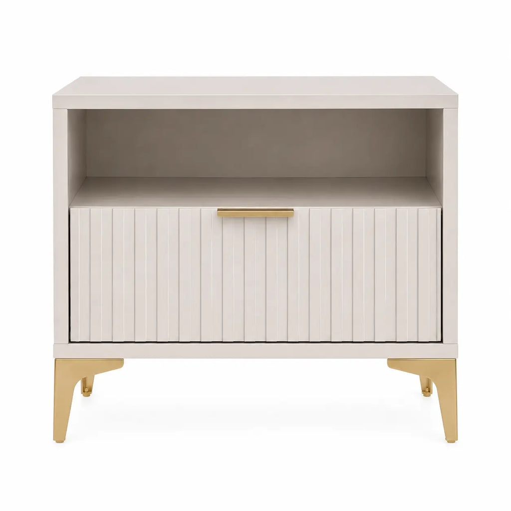 Szafka Nocna Kaszmir Złote Nogi Ryflowana z Szufladą 42cm Milo Furniture