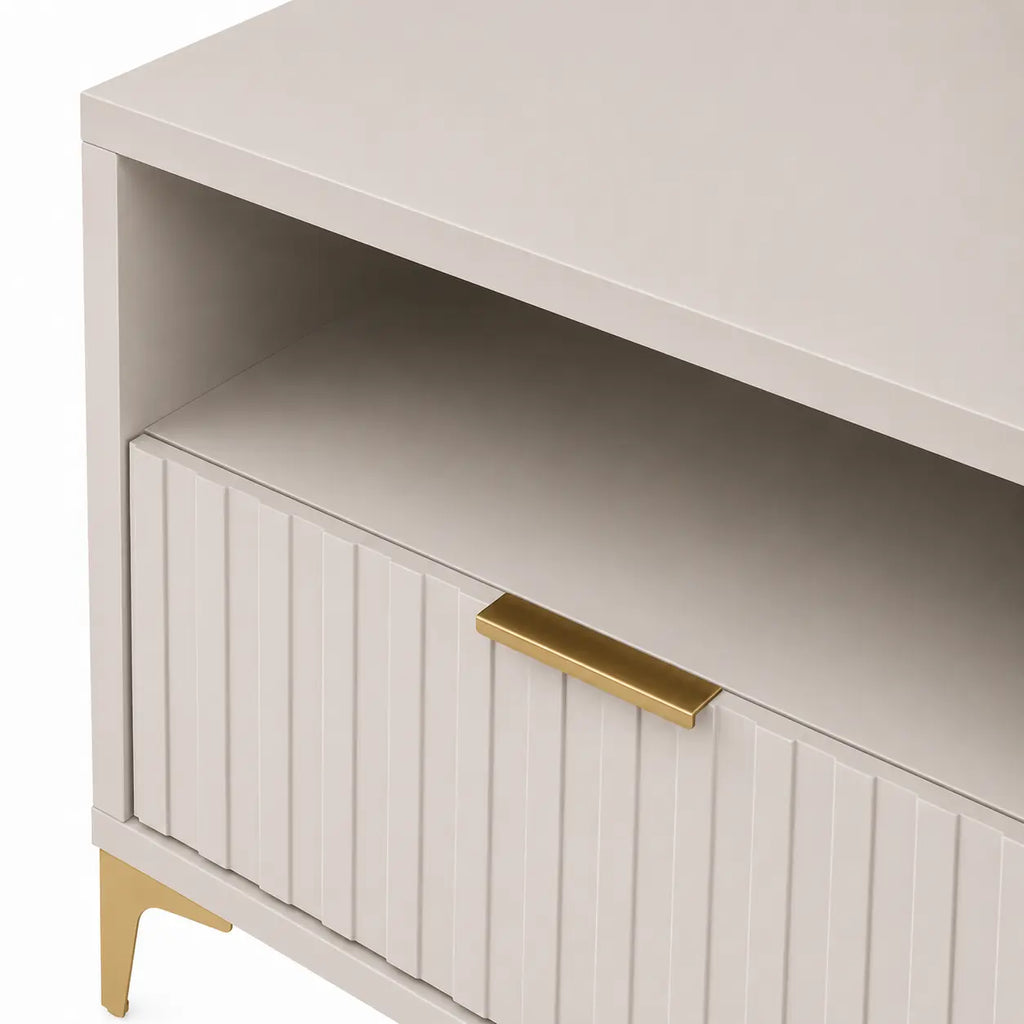 Szafka Nocna Kaszmir Złote Nogi Ryflowana z Szufladą 42cm Milo Furniture