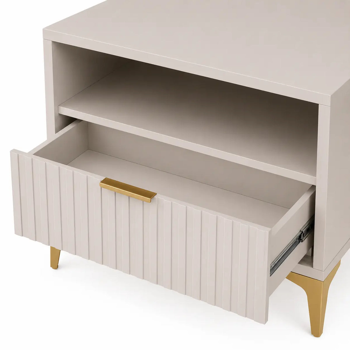 Szafka Nocna Kaszmir Złote Nogi Ryflowana z Szufladą 42cm Milo Furniture