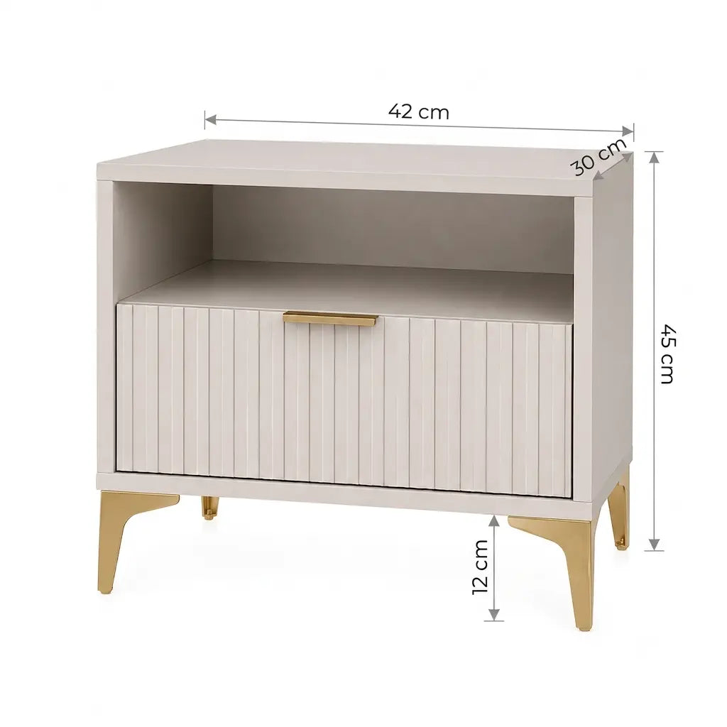 Szafka Nocna Kaszmir Złote Nogi Ryflowana z Szufladą 42cm Milo Furniture