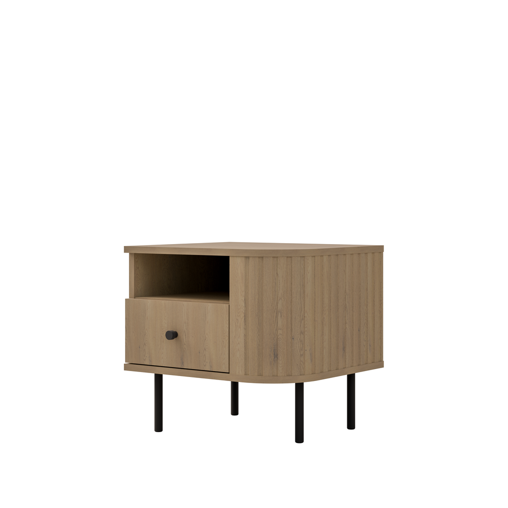 Szafka Nocna OVALIO 59cm Dąb Cremona – Ryflowana z Szufladą, Prawa/Lewa