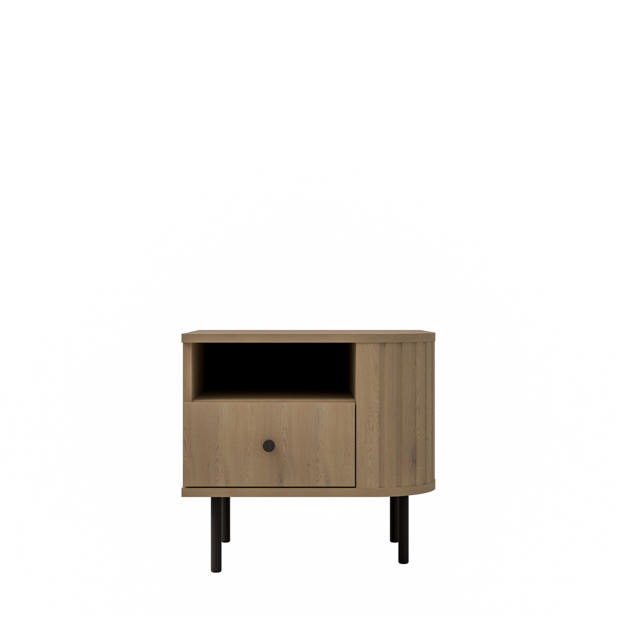 Szafka Nocna OVALIO 59cm Dąb Cremona – Ryflowana z Szufladą, Prawa/Lewa