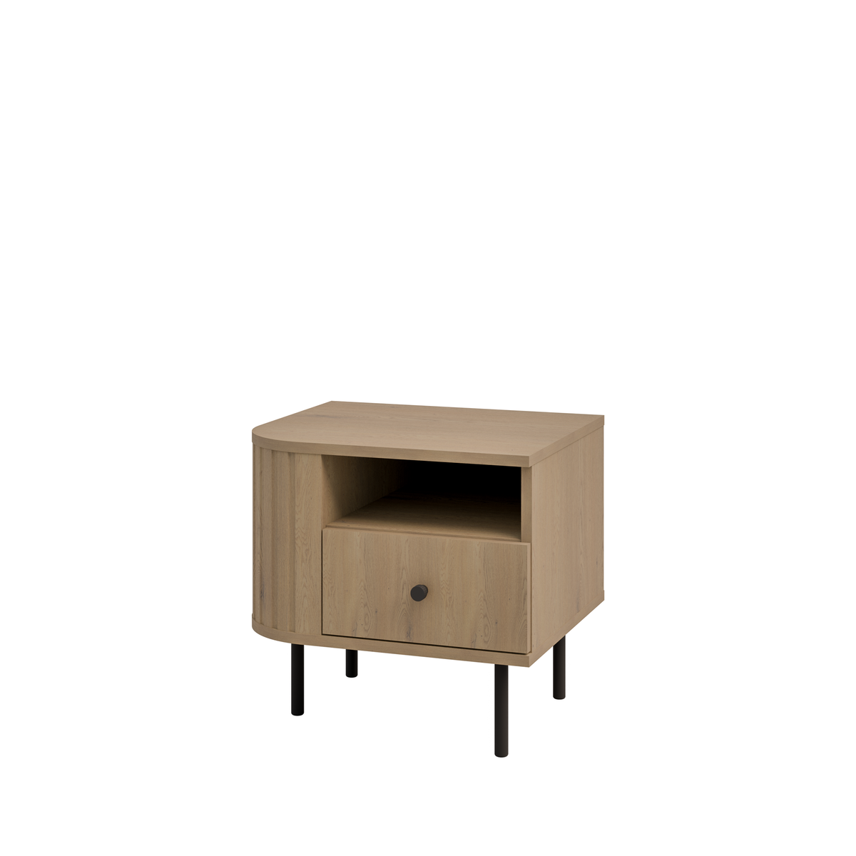Szafka Nocna OVALIO 59cm Dąb Cremona – Ryflowana z Szufladą, Prawa/Lewa