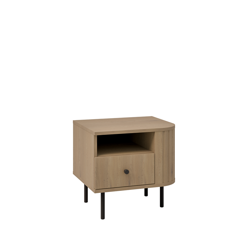 Szafka Nocna OVALIO 59cm Dąb Cremona – Ryflowana z Szufladą, Prawa/Lewa