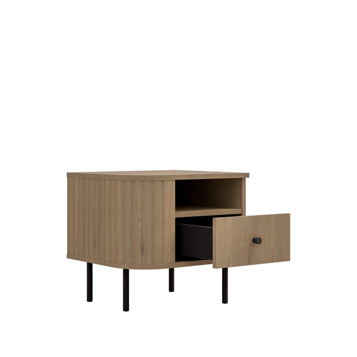 Szafka Nocna OVALIO 59cm Dąb Cremona – Ryflowana z Szufladą, Prawa/Lewa