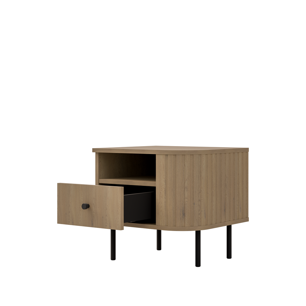 Szafka Nocna OVALIO 59cm Dąb Cremona – Ryflowana z Szufladą, Prawa/Lewa