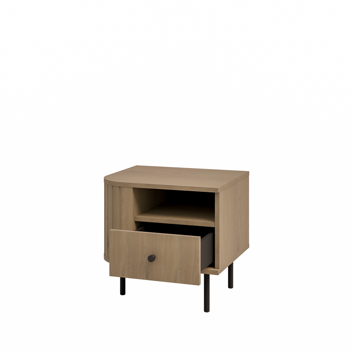 Szafka Nocna OVALIO 59cm Dąb Cremona – Ryflowana z Szufladą, Prawa/Lewa