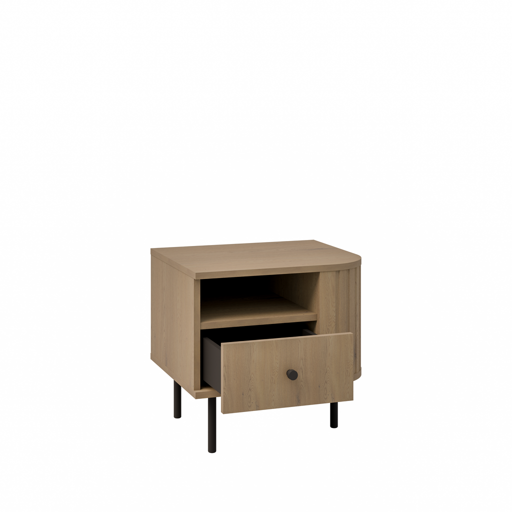 Szafka Nocna OVALIO 59cm Dąb Cremona – Ryflowana z Szufladą, Prawa/Lewa