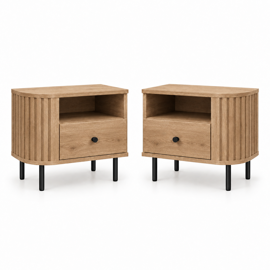 Szafka Nocna OVALIO 59cm Dąb Cremona – Ryflowana z Szufladą, Prawa/Lewa