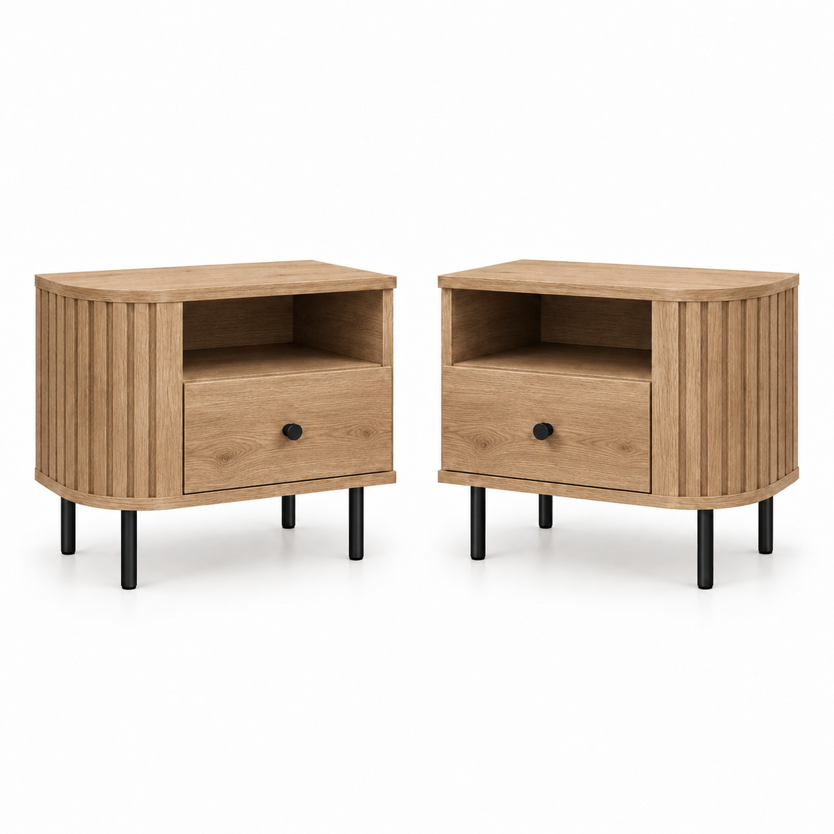 Szafka Nocna OVALIO 59cm Dąb Cremona – Ryflowana z Szufladą, Prawa/Lewa