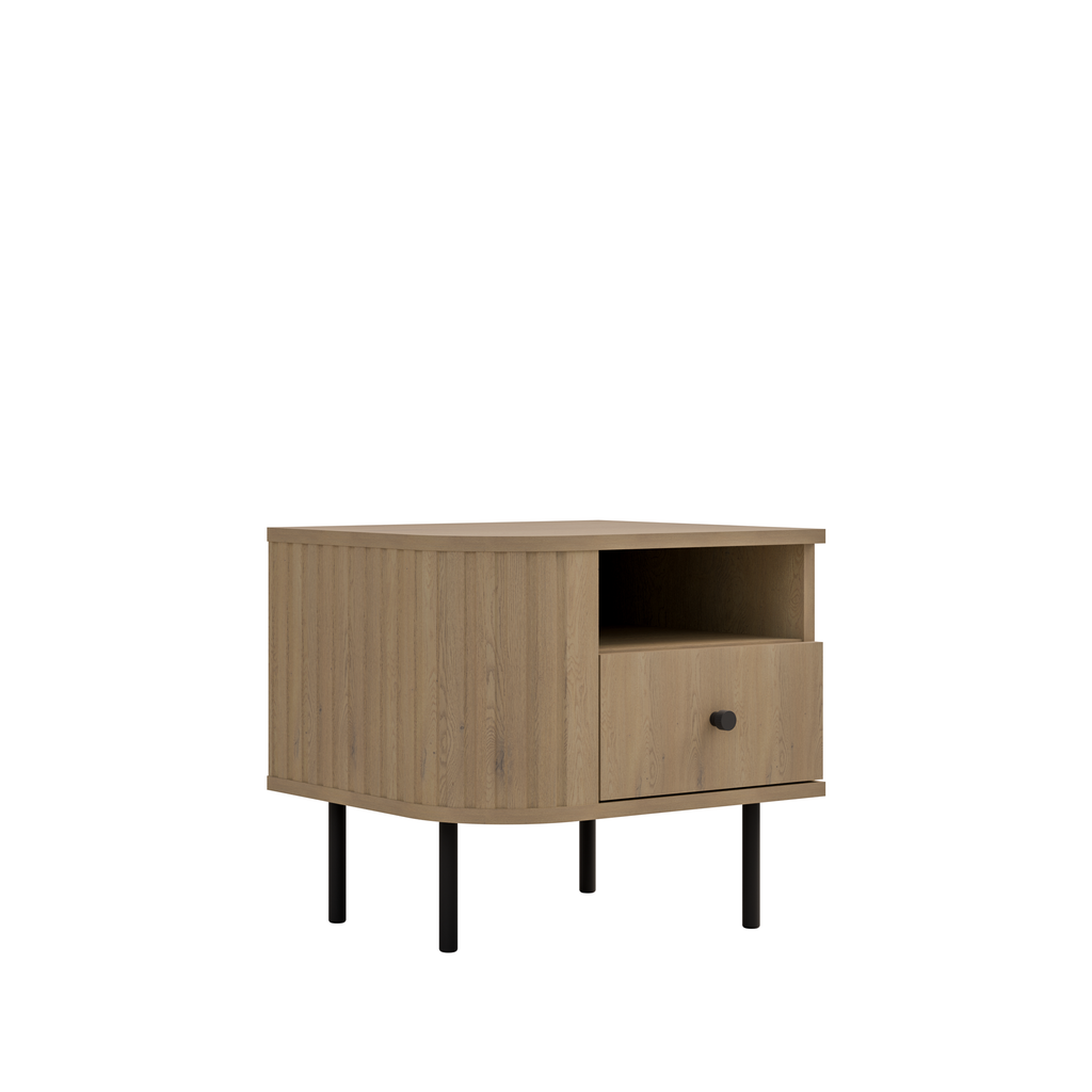 Szafka Nocna OVALIO 59cm Dąb Cremona – Ryflowana z Szufladą, Prawa/Lewa
