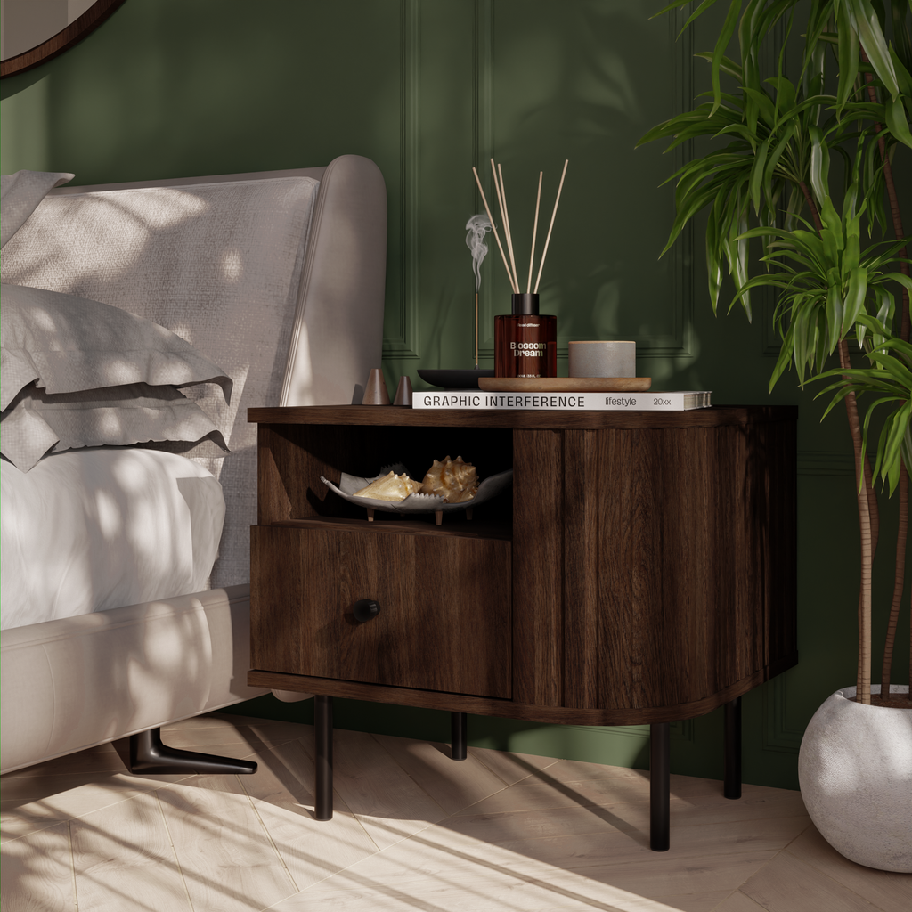 Szafka Nocna OVALIO 59cm Dąb Dunin – Ryflowana z Szufladą, Prawa/Lewa
