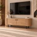 Szafka RTV OVALIO 123cm Dąb Cremona – Ryflowana z Czarnymi Nogami