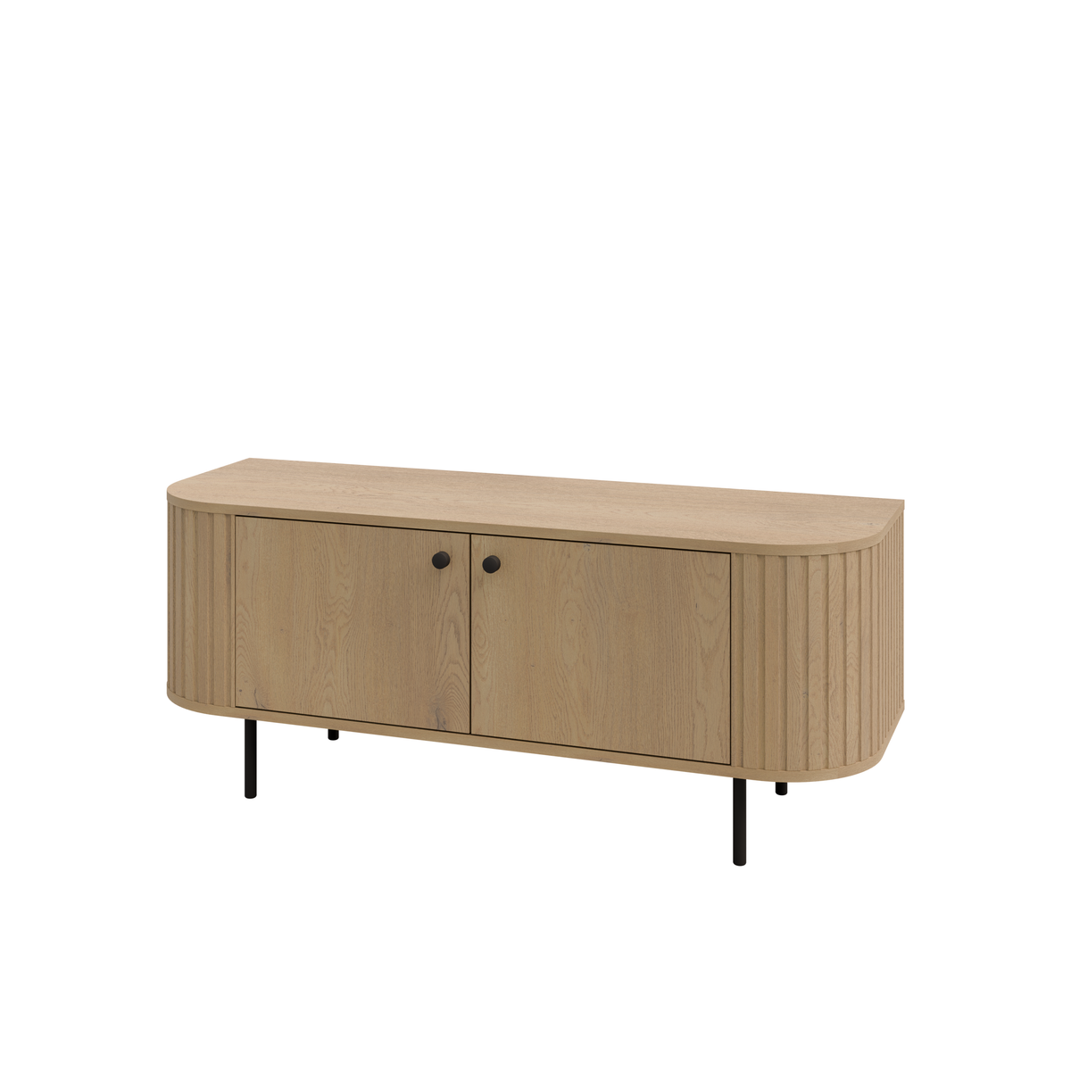 Szafka RTV OVALIO 123cm Dąb Cremona – Ryflowana z Czarnymi Nogami