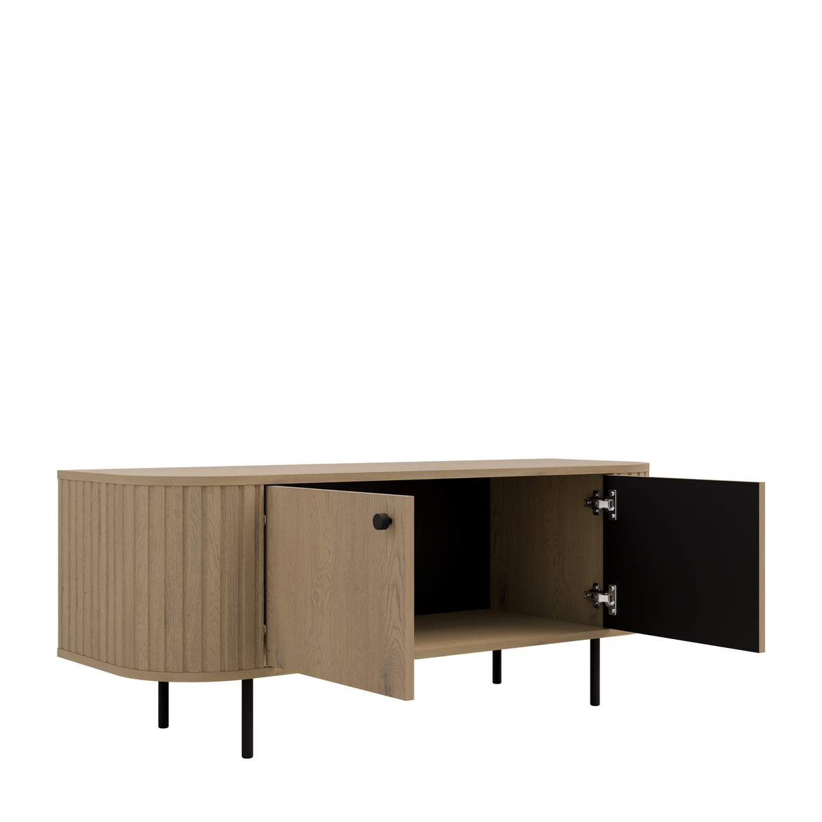 Szafka RTV OVALIO 123cm Dąb Cremona – Ryflowana z Czarnymi Nogami