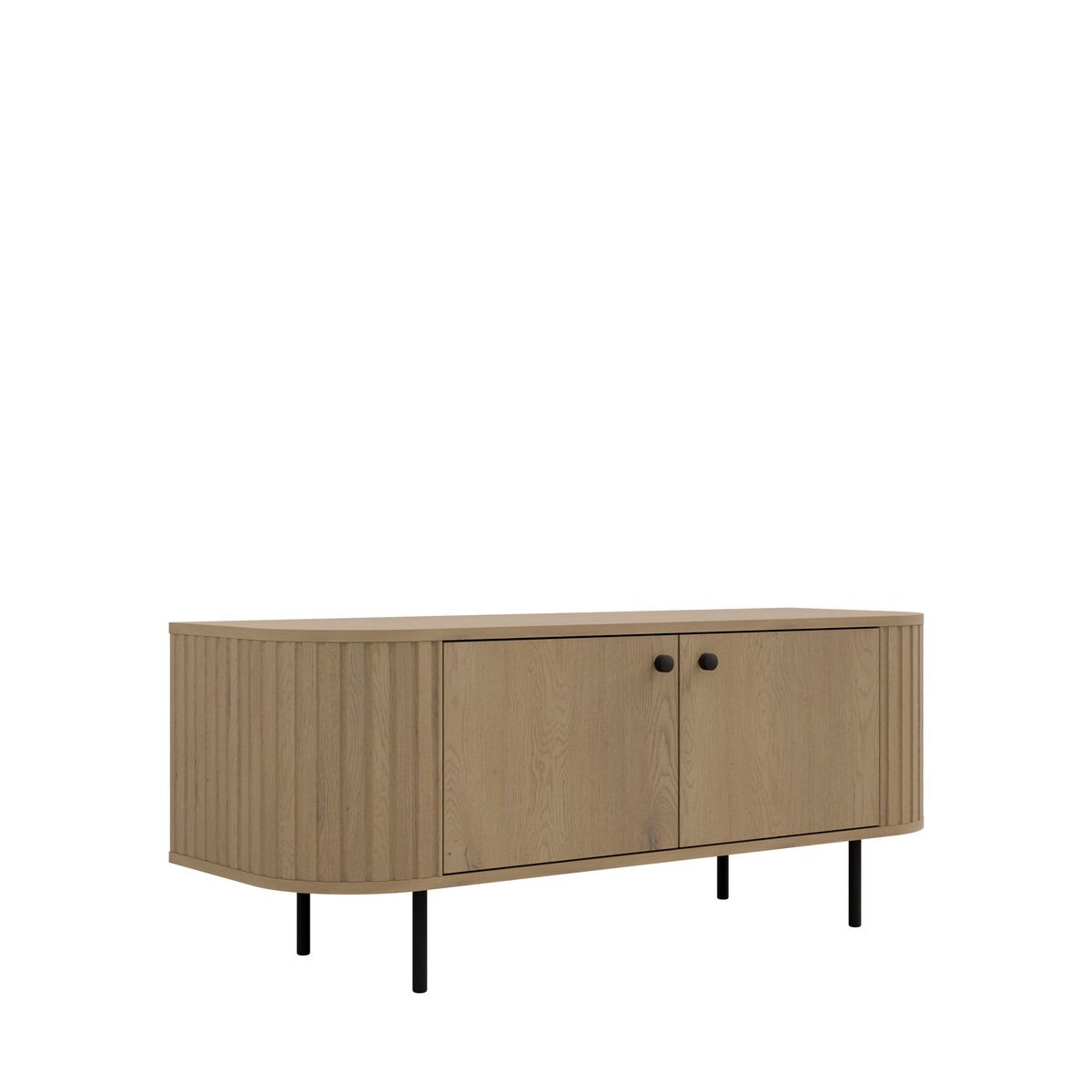 Szafka RTV OVALIO 123cm Dąb Cremona – Ryflowana z Czarnymi Nogami