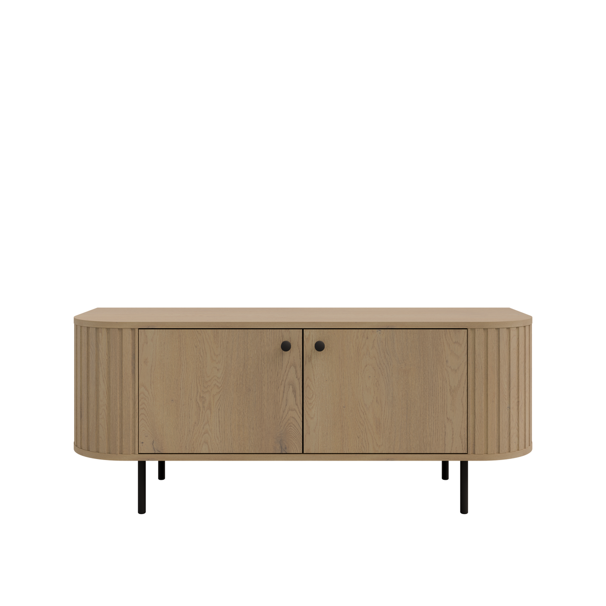 Szafka RTV OVALIO 123cm Dąb Cremona – Ryflowana z Czarnymi Nogami