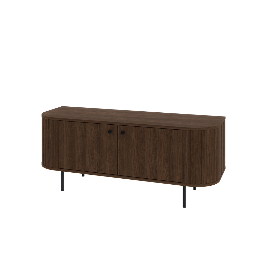 Szafka RTV OVALIO 123cm Dąb Dunin – Ryflowana z Czarnymi Nogami