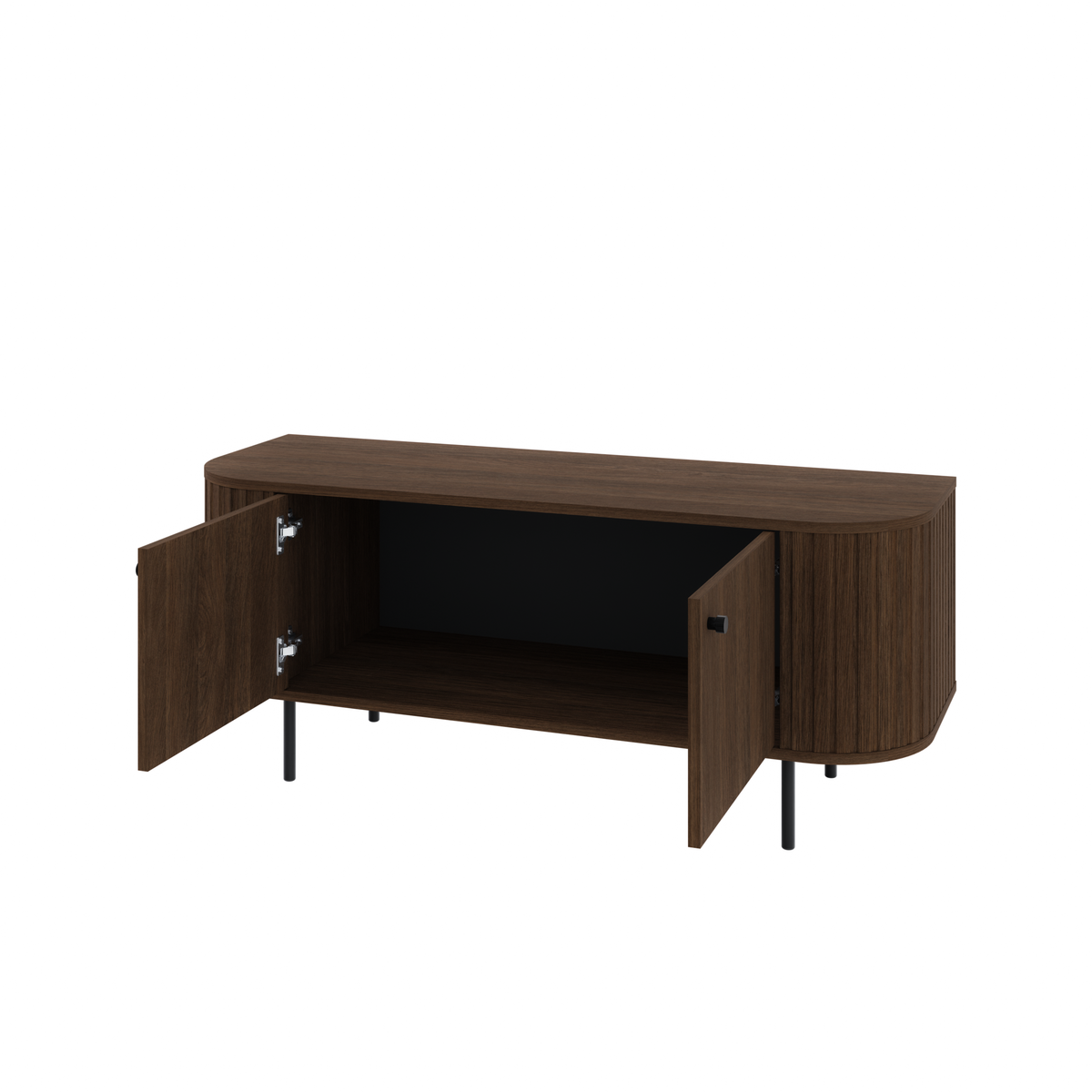 Szafka RTV OVALIO 123cm Dąb Dunin – Ryflowana z Czarnymi Nogami