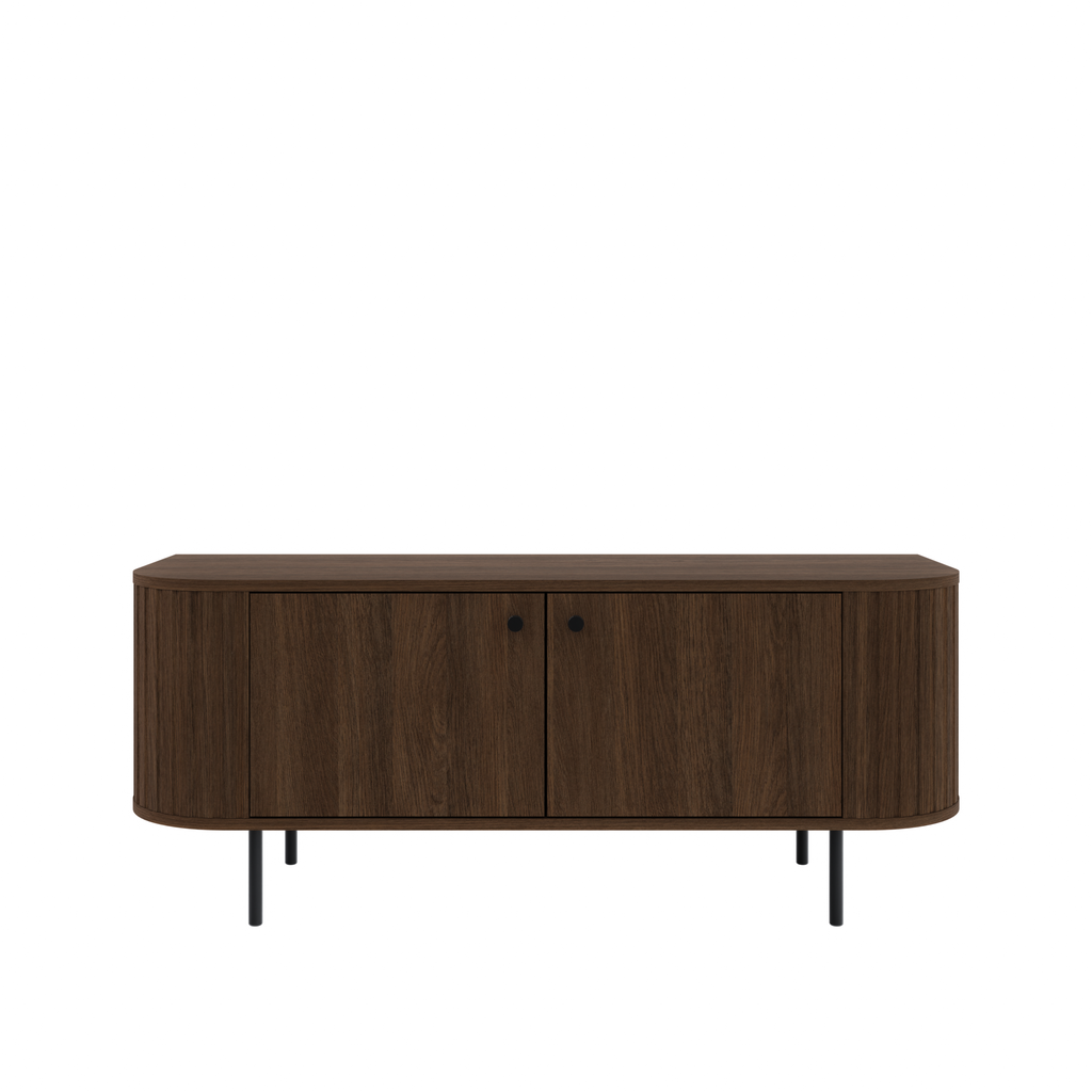 Szafka RTV OVALIO 123cm Dąb Dunin – Ryflowana z Czarnymi Nogami