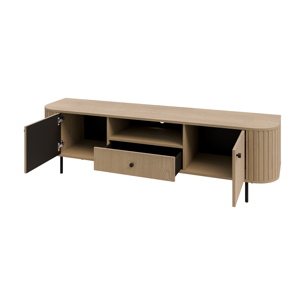 Szafka RTV OVALIO 180cm Dąb Cremona – Ryflowana z Szufladą