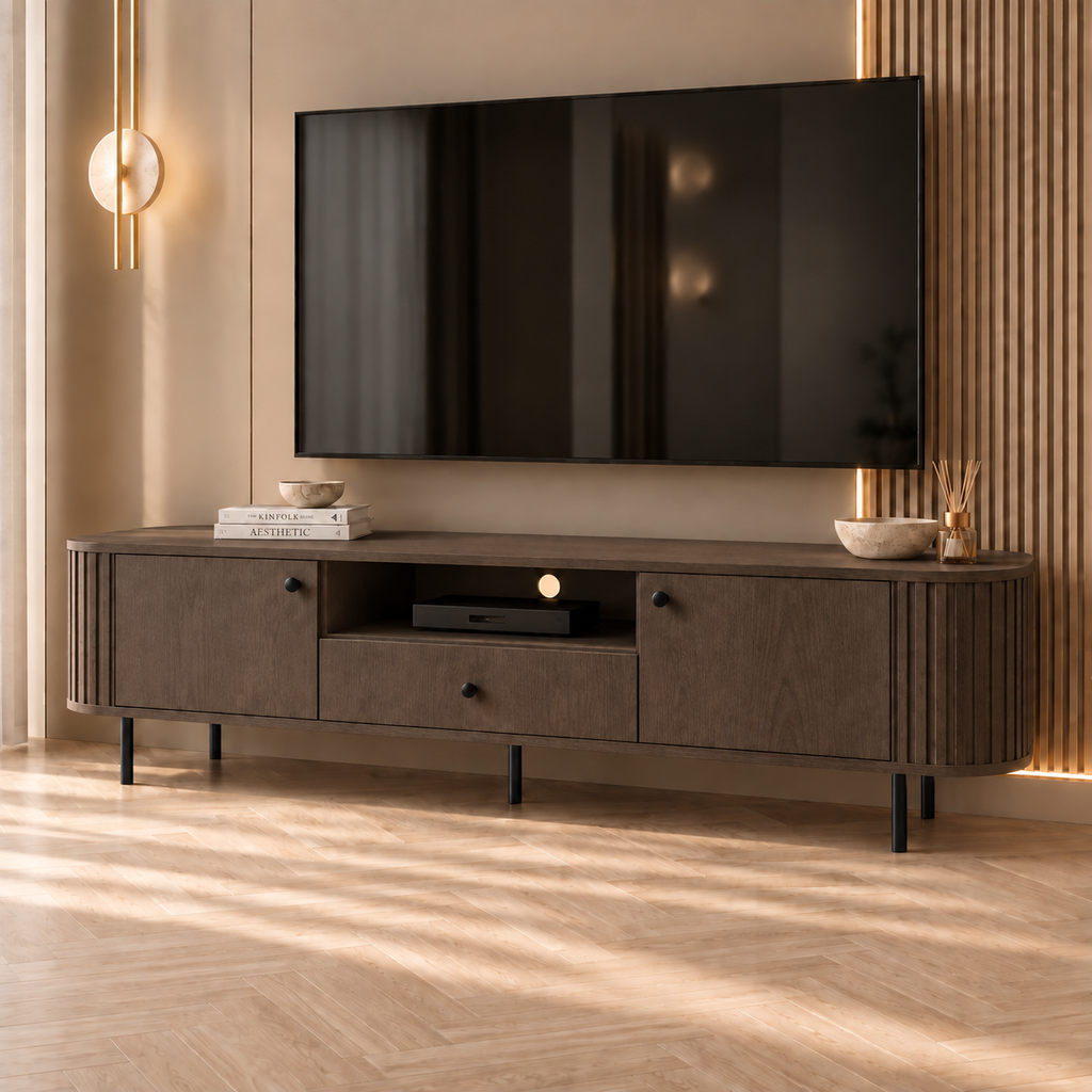 Szafka RTV OVALIO 180cm Dąb Dunin – Ryflowana z Szufladą