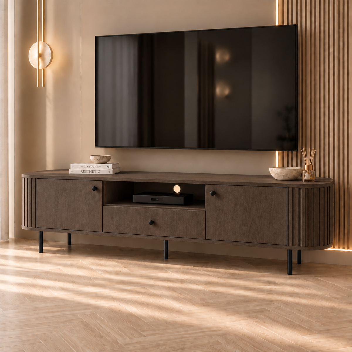 Szafka RTV OVALIO 180cm Dąb Dunin – Ryflowana z Szufladą