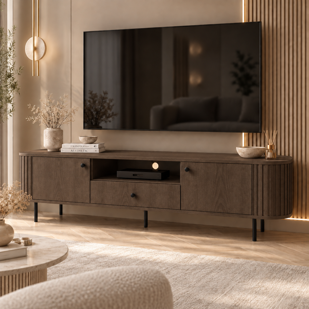 Szafka RTV OVALIO 180cm Dąb Dunin – Ryflowana z Szufladą