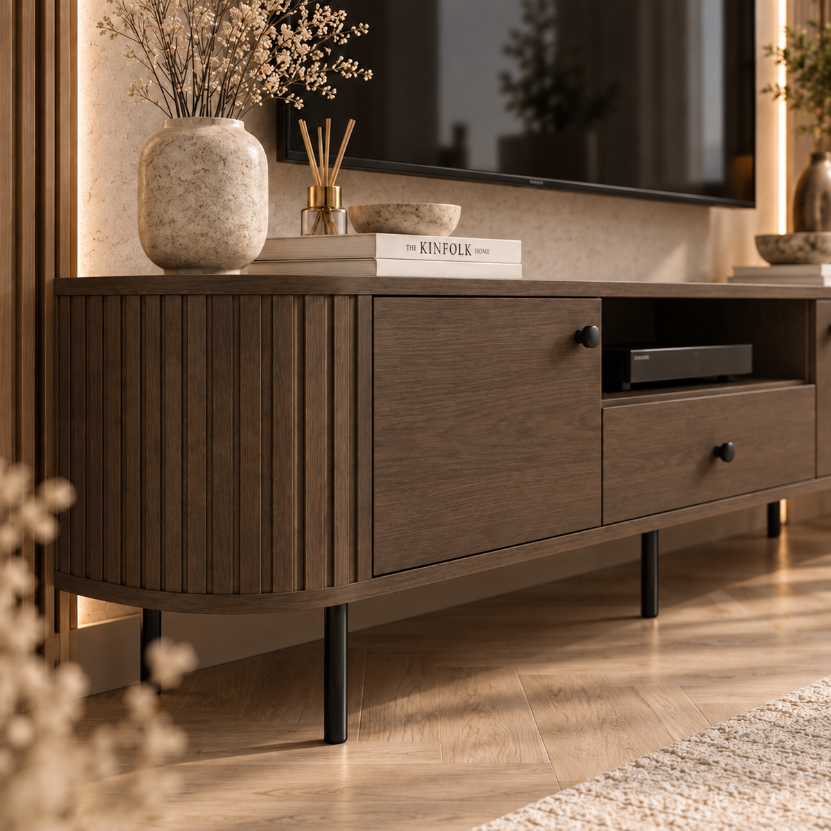 Szafka RTV OVALIO 180cm Dąb Dunin – Ryflowana z Szufladą