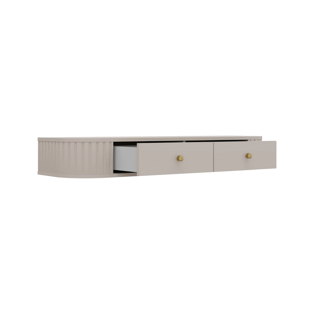 Toaletka Wisząca OVALIO 123cm Beż Piaskowy – Ryflowana z Szufladami Milo Furniture