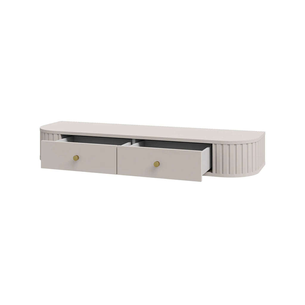 Toaletka Wisząca OVALIO 123cm Beż Piaskowy – Ryflowana z Szufladami Milo Furniture