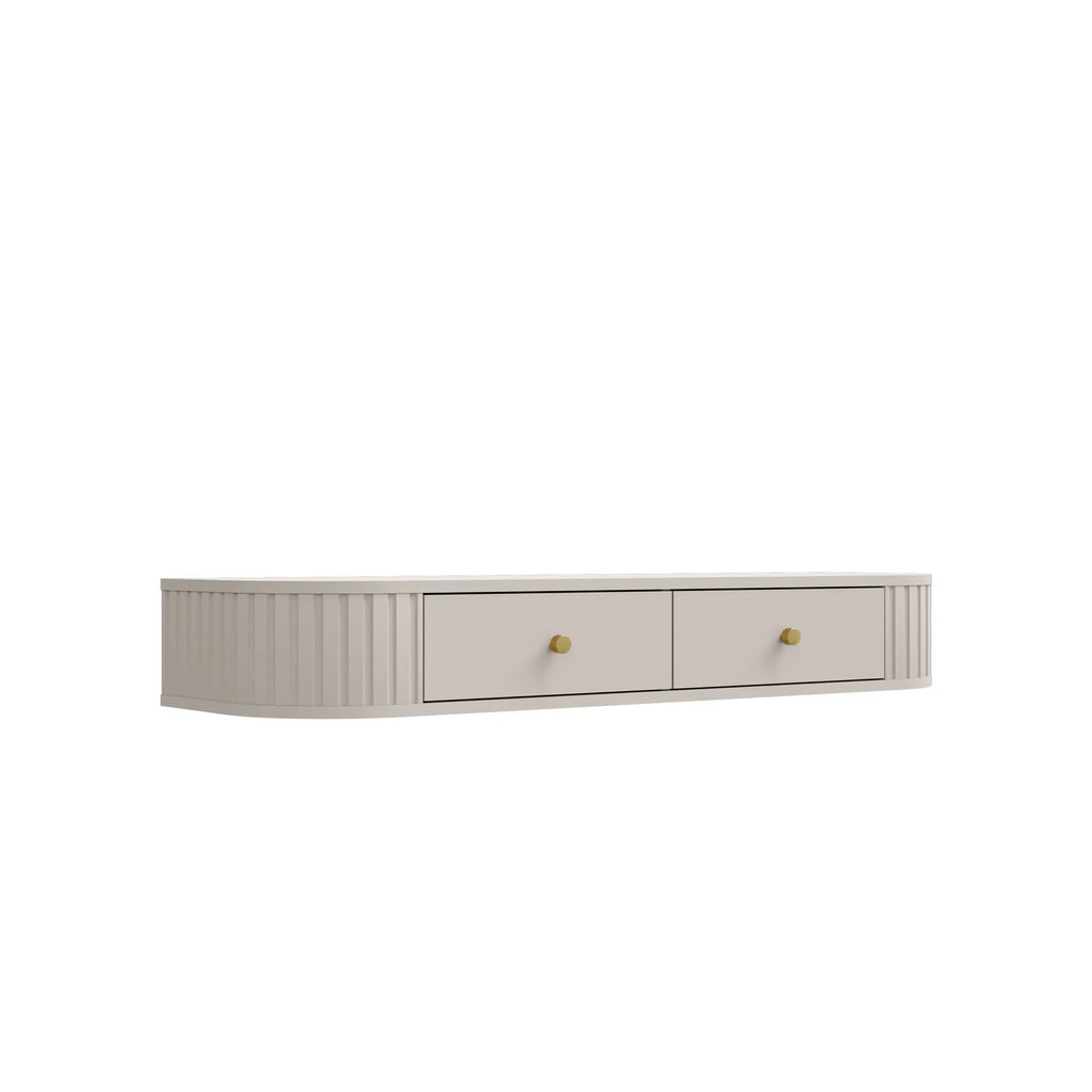 Toaletka Wisząca OVALIO 123cm Beż Piaskowy – Ryflowana z Szufladami Milo Furniture