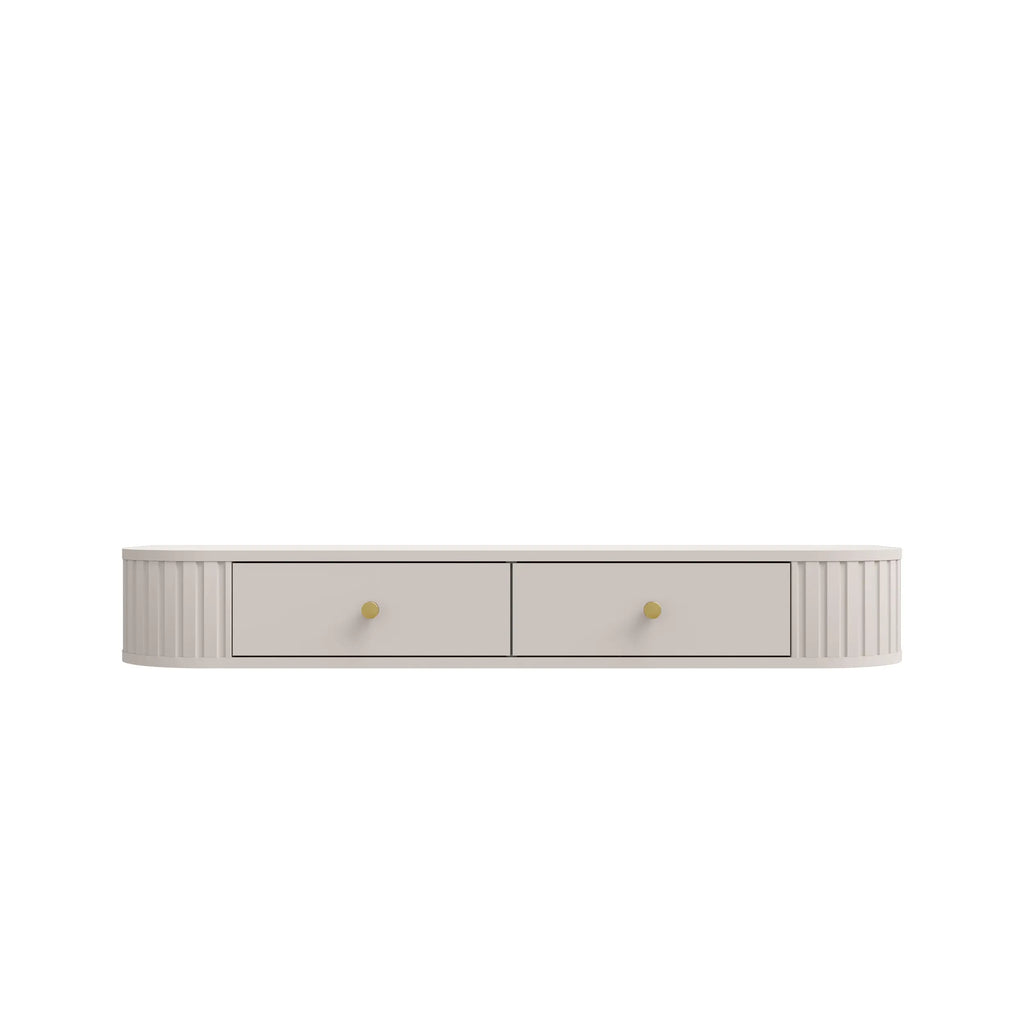 Toaletka Wisząca OVALIO 123cm Beż Piaskowy – Ryflowana z Szufladami Milo Furniture