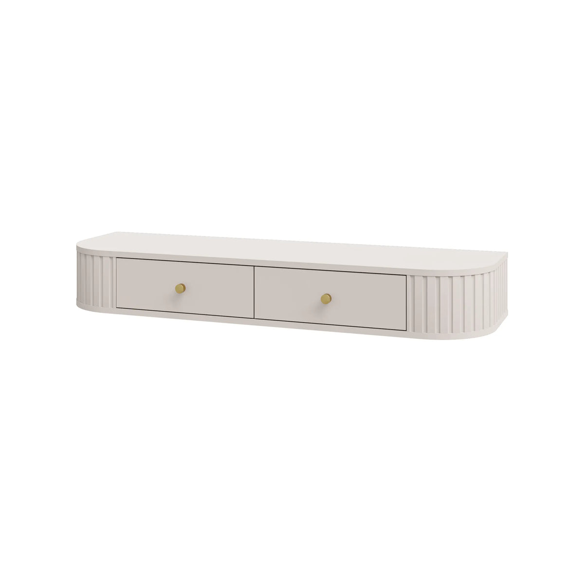 Toaletka Wisząca OVALIO 123cm Beż Piaskowy – Ryflowana z Szufladami Milo Furniture