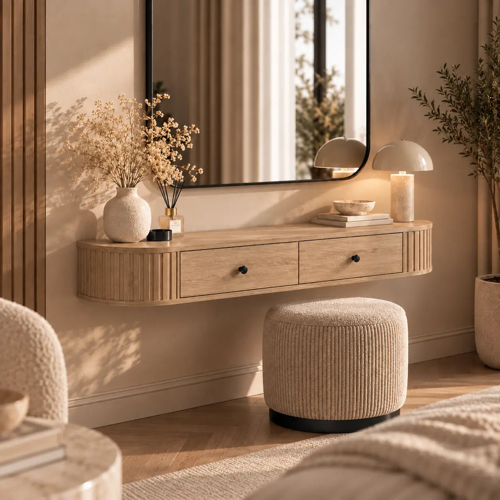 Toaletka Wisząca OVALIO 123cm Dąb Cremona – Ryflowana z Szufladami Milo Furniture