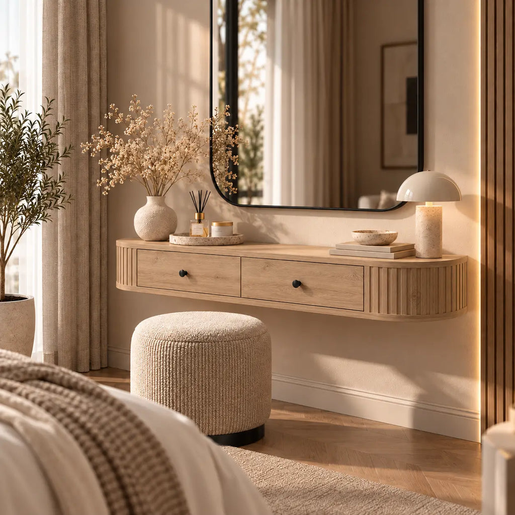 Toaletka Wisząca OVALIO 123cm Dąb Cremona – Ryflowana z Szufladami Milo Furniture