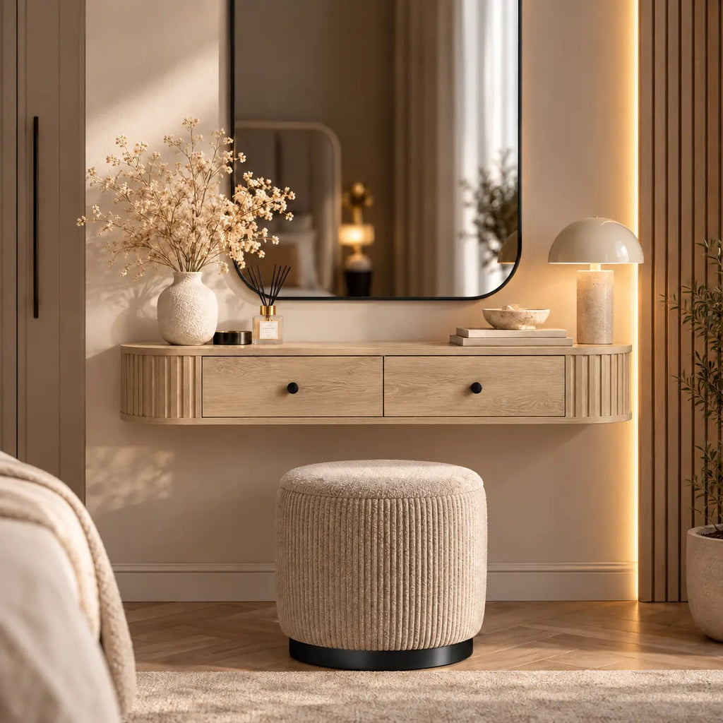 Toaletka Wisząca OVALIO 123cm Dąb Cremona – Ryflowana z Szufladami Milo Furniture