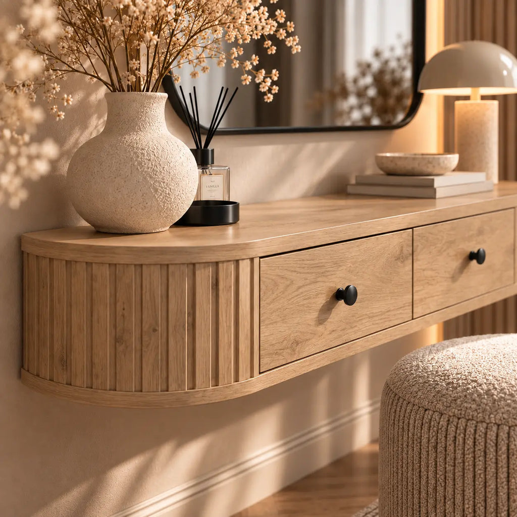 Toaletka Wisząca OVALIO 123cm Dąb Cremona – Ryflowana z Szufladami Milo Furniture