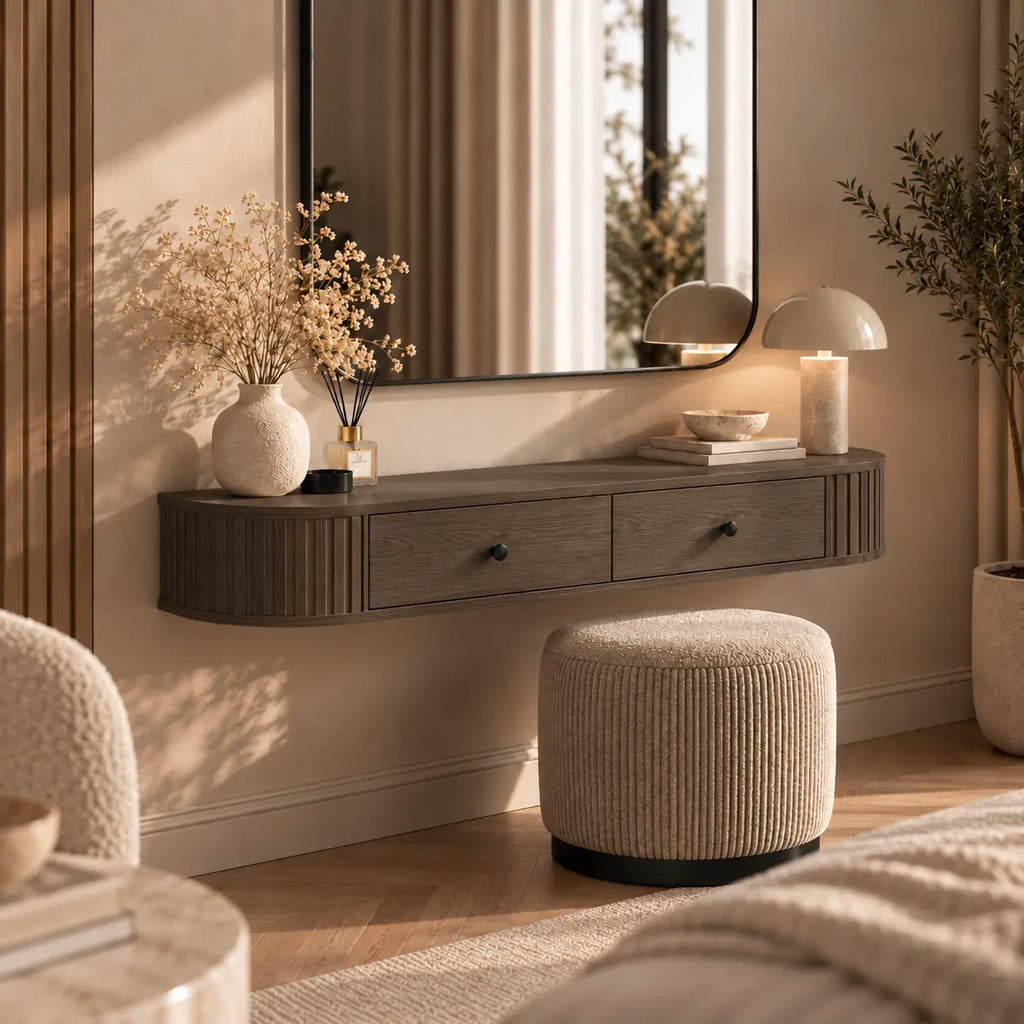 Toaletka Wisząca OVALIO 123cm Dąb Dunin – Ryflowana z Szufladami Milo Furniture