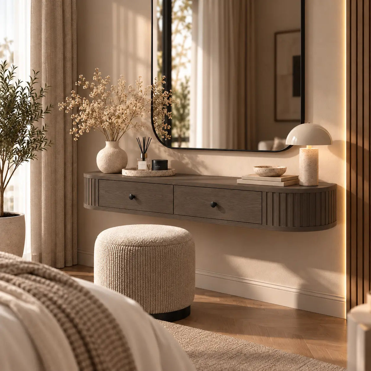 Toaletka Wisząca OVALIO 123cm Dąb Dunin – Ryflowana z Szufladami Milo Furniture