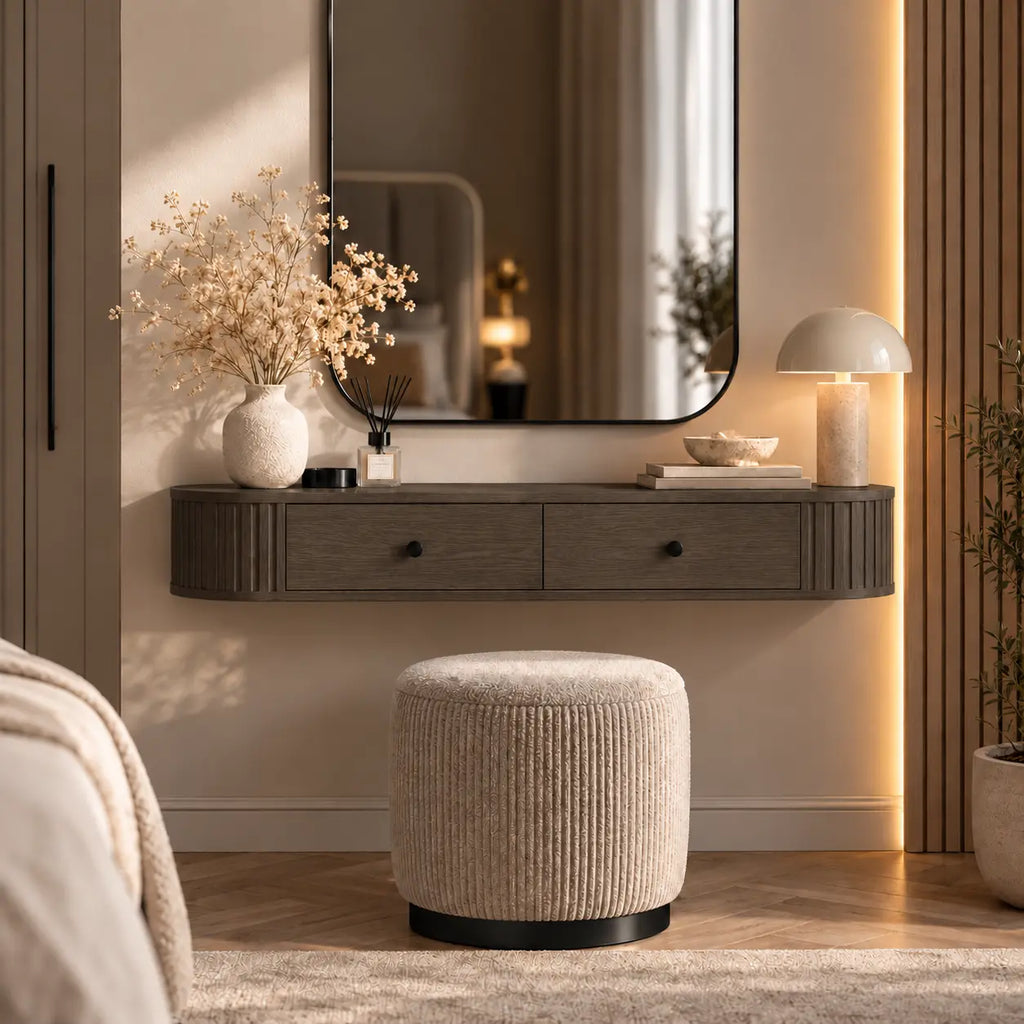 Toaletka Wisząca OVALIO 123cm Dąb Dunin – Ryflowana z Szufladami Milo Furniture