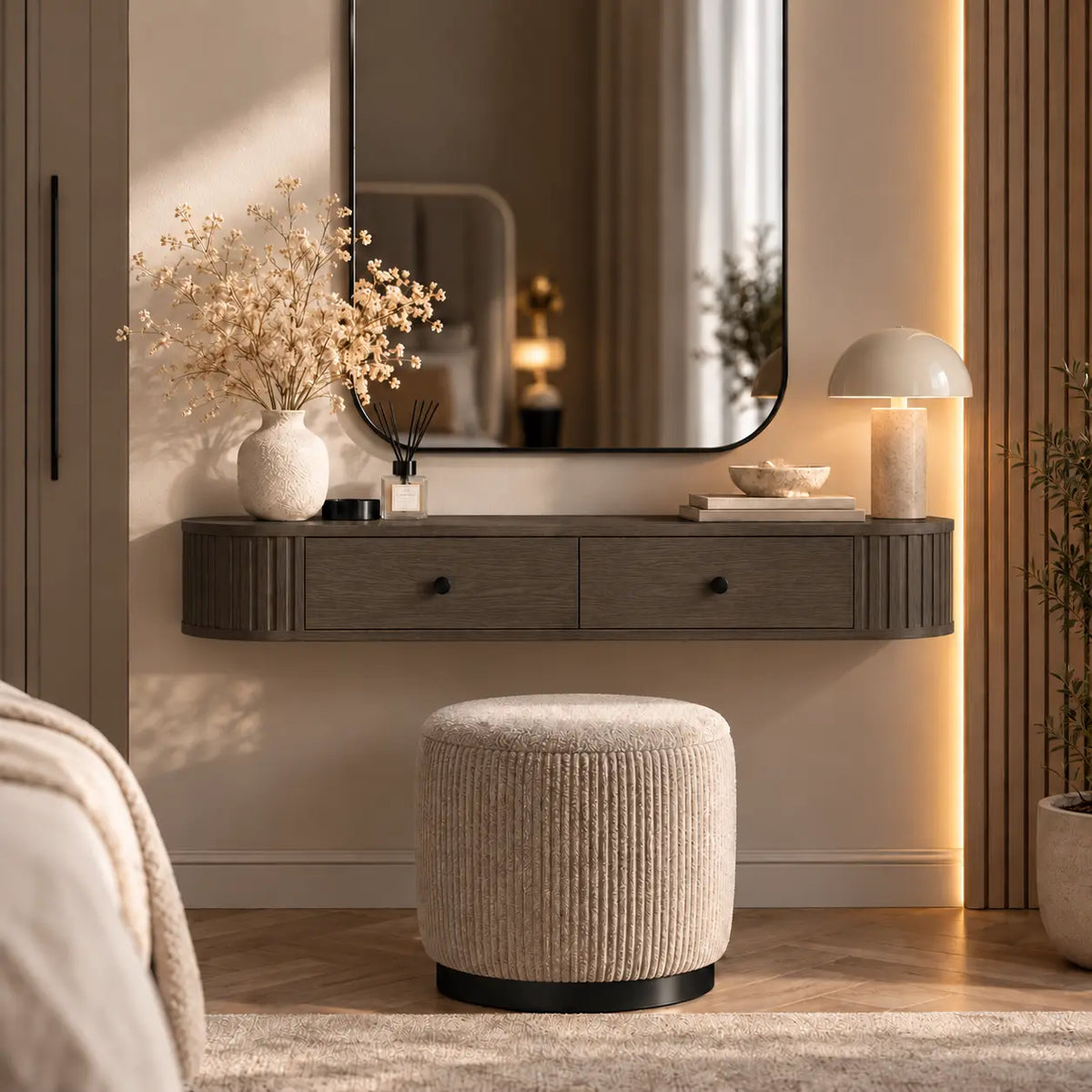 Toaletka Wisząca OVALIO 123cm Dąb Dunin – Ryflowana z Szufladami Milo Furniture