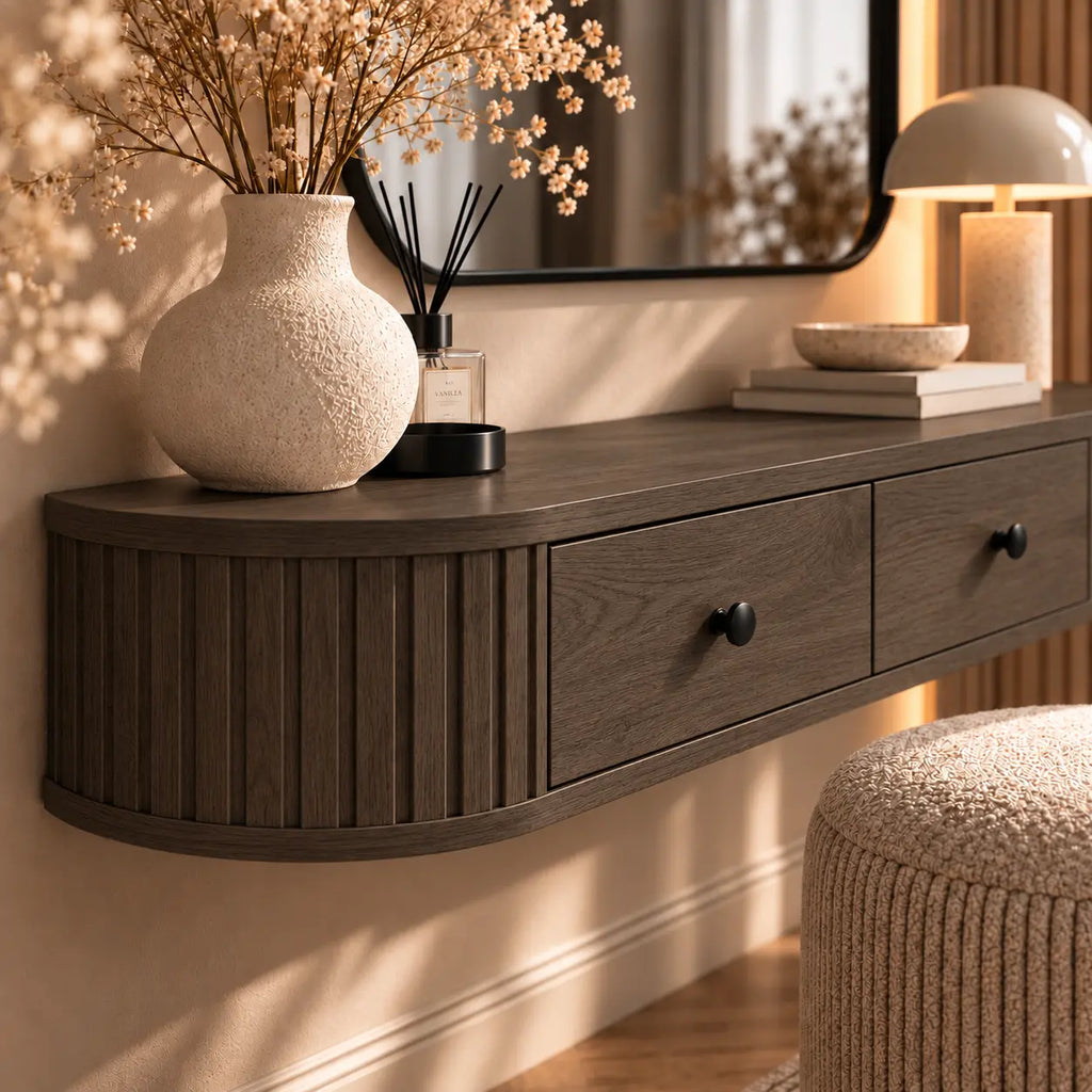 Toaletka Wisząca OVALIO 123cm Dąb Dunin – Ryflowana z Szufladami Milo Furniture