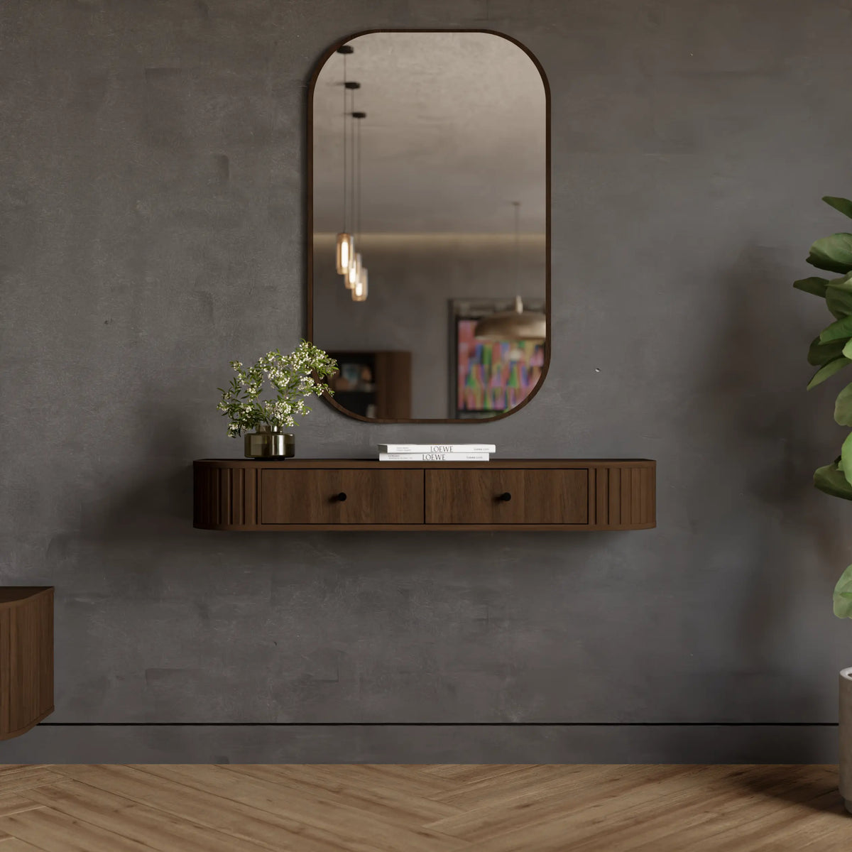 Toaletka Wisząca OVALIO 123cm Dąb Dunin – Ryflowana z Szufladami Milo Furniture